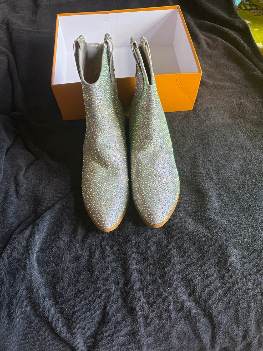 Women's Iridescent Rhinestone Ankle Boots - Sparkling Silver